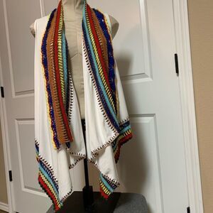 Crochet Cottagecore Double Zero Ivory Open Waterfall Multicolor Shawl Vest S